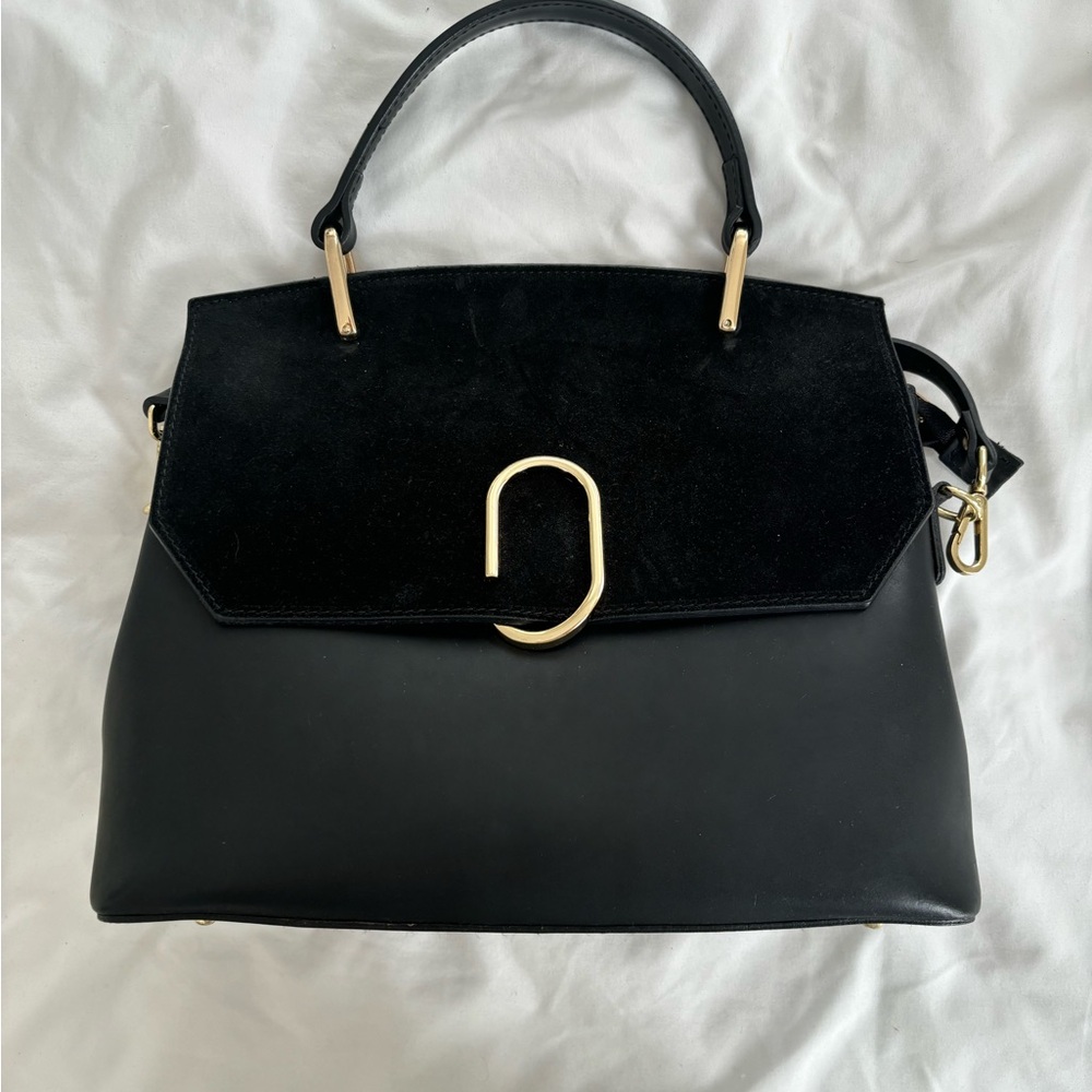 Camelia Roma Handbag — black leather suede